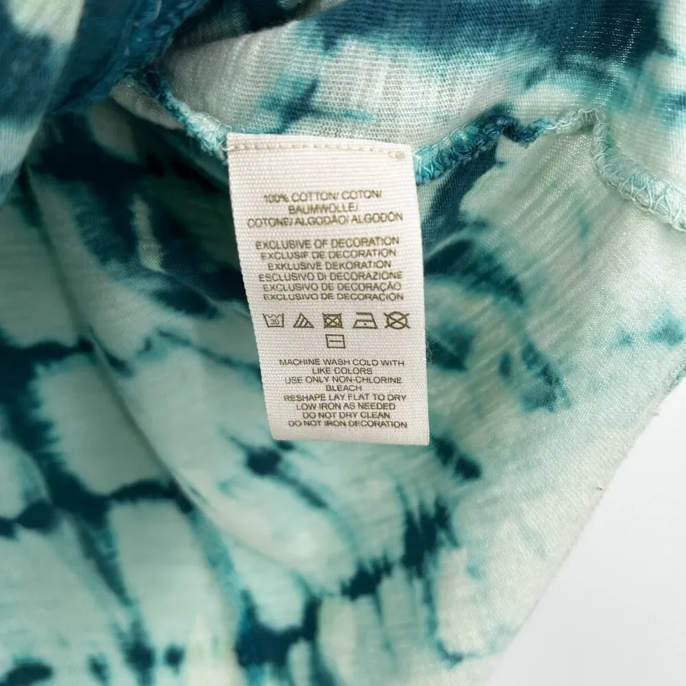 FREE PEOPLE Blue Green Tie Dye Y2K Scoop Neck Beaded Boho Tank Top Size XS